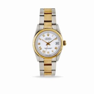 A stainless steel and gold wristwatch, Rolex Date Just, ref. 68273, with box and warranty