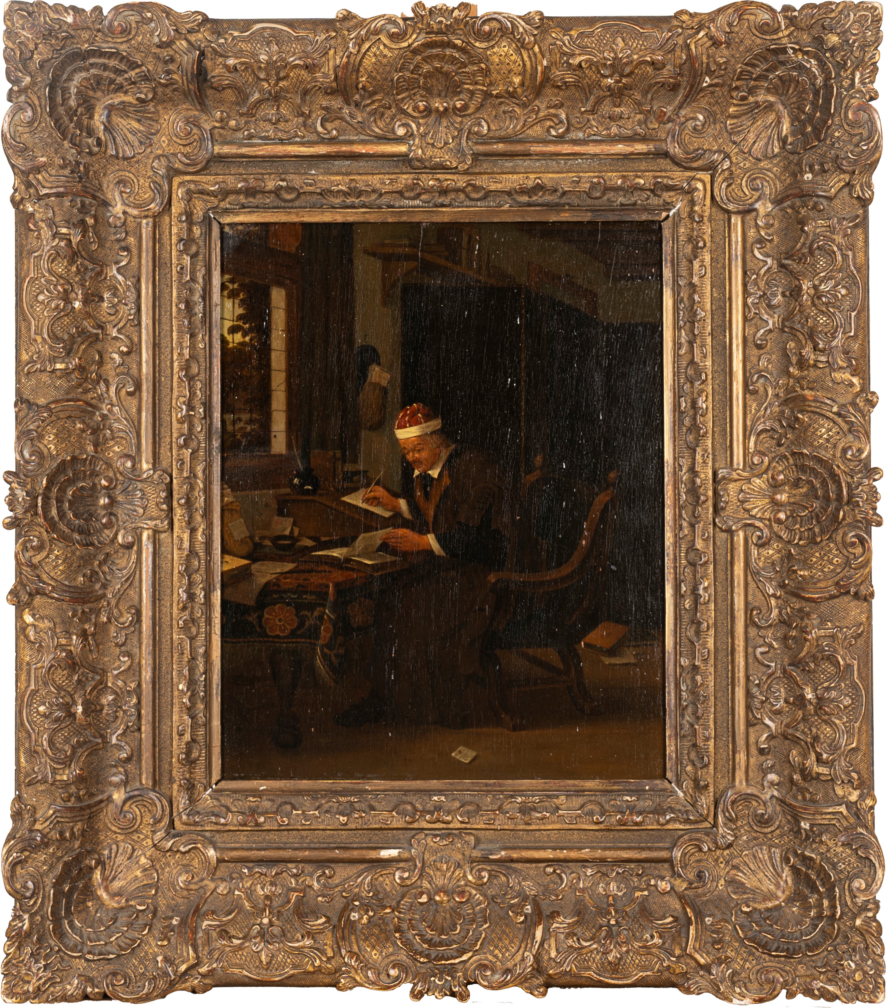 Scuola Olandese, Secolo XVII - Scena di Interno con Gentiluomo allo Scrittoio