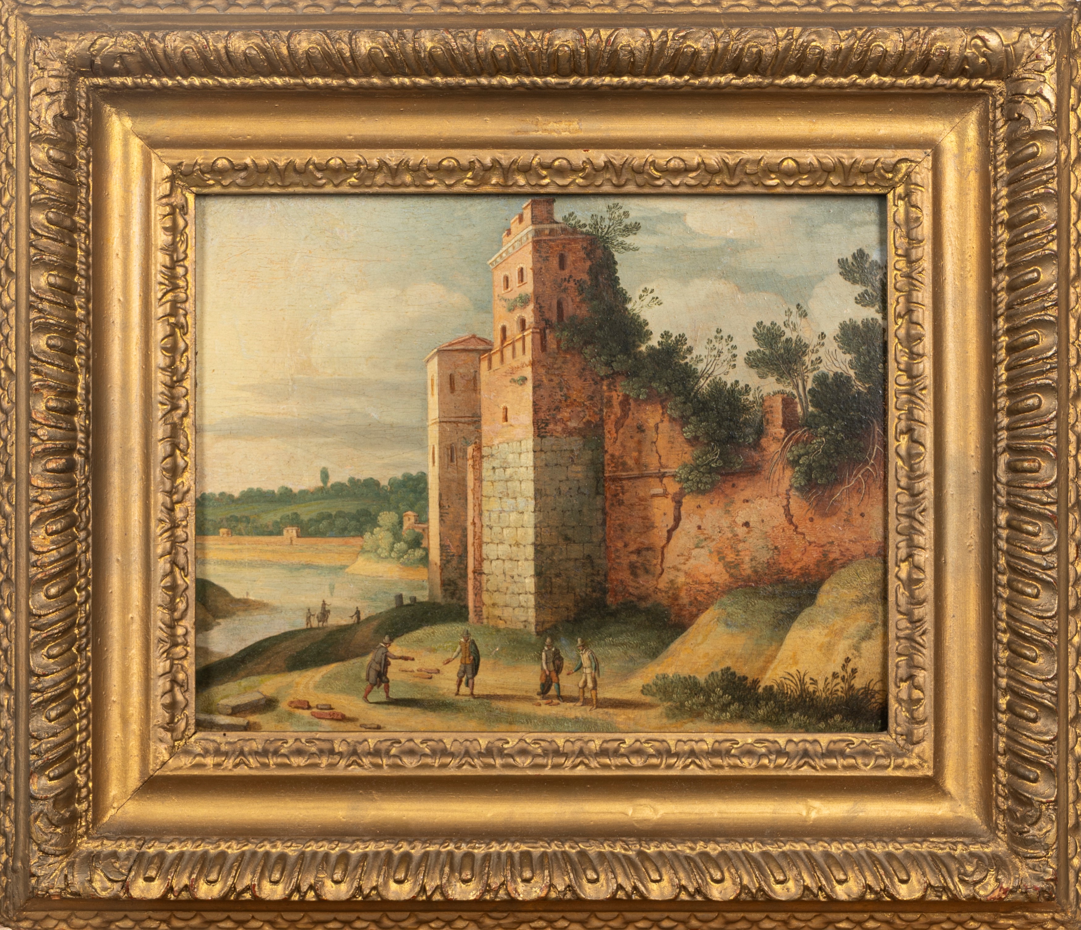 Scuola Fiamminga, Secolo XVII - Paesaggio con le Mura di un Castello