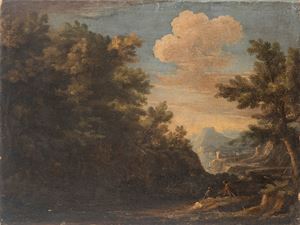 Paesaggio boschivo con astanti in primo piano