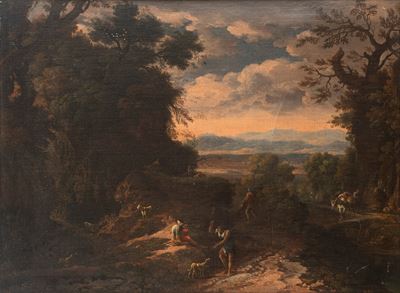 Paesaggio Boschivo con Astanti in Primo Piano