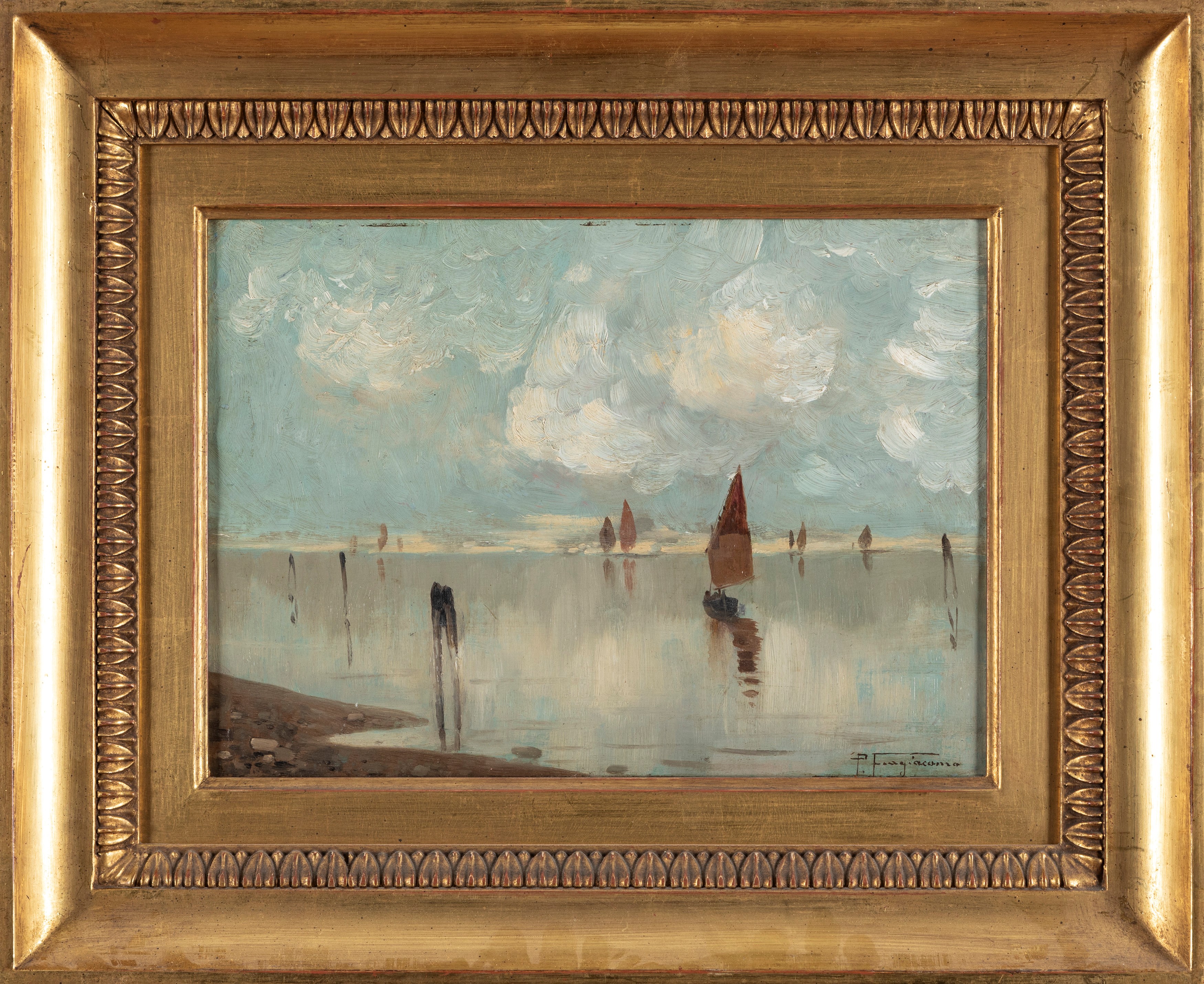 Pietro Fragiacomo - Barche in Laguna