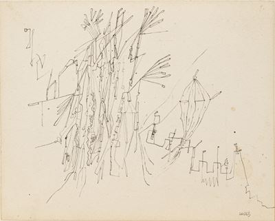 Les palmes et le ballon, china su cartoncino applicato su carta, 1947