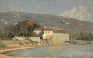 Attribuito a Odoardo Borrani (Pisa 1833-Firenze 1905) - The house on the Arno
