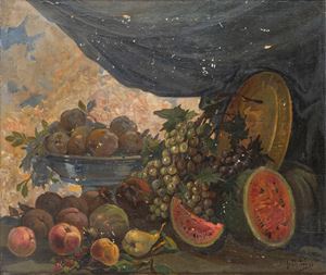 Natura morta con anguria, uva, pere e altri frutti
