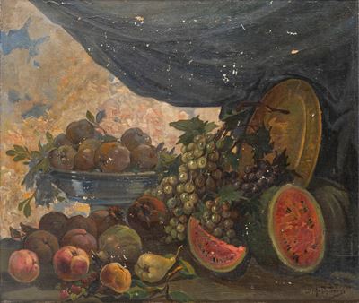 Natura Morta con Anguria, Uva, Pere e Altri Frutti
