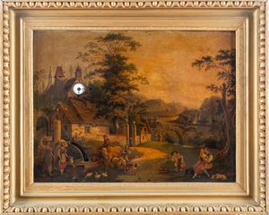 Clock illustrated with pastoral scene