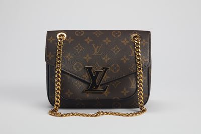 Borsa Pochette Passy, Tela monogram con interno in suede bordeaux