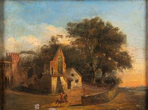Landscape with fortification and knight