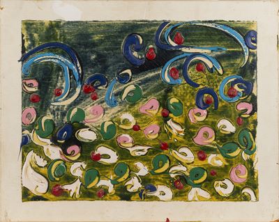 Acquatico con fiori sconosciuti, smalto e acrilici su tela