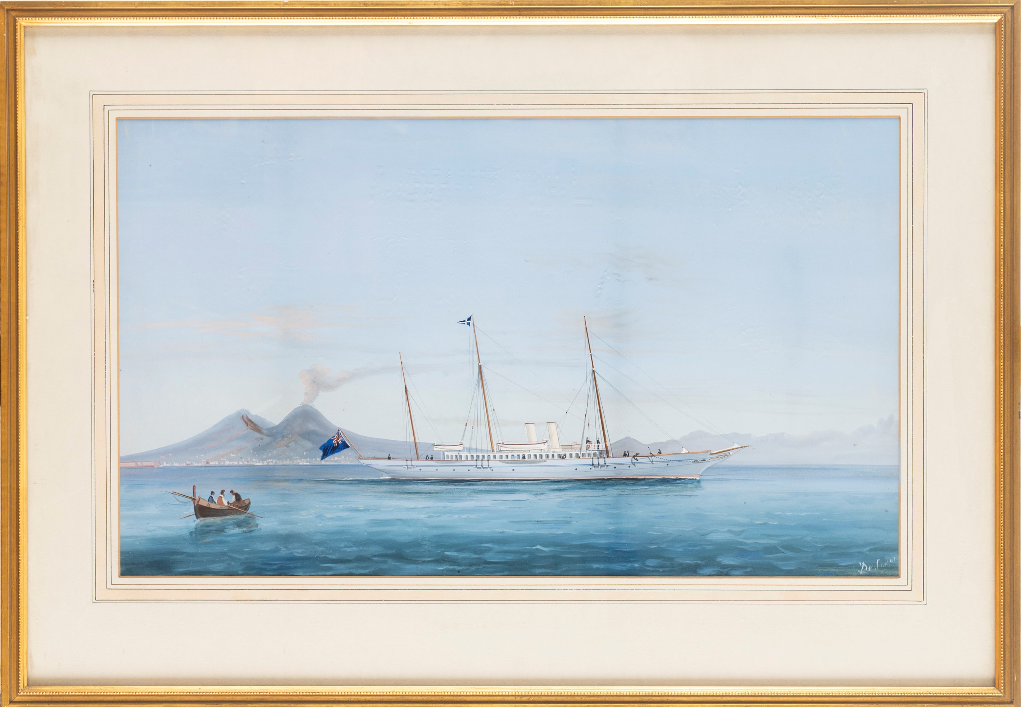 Antonio De Simone - Yacht a Vapore a Tre Alberi con Bandiera Inglese in Navigazione nel Golfo di ...