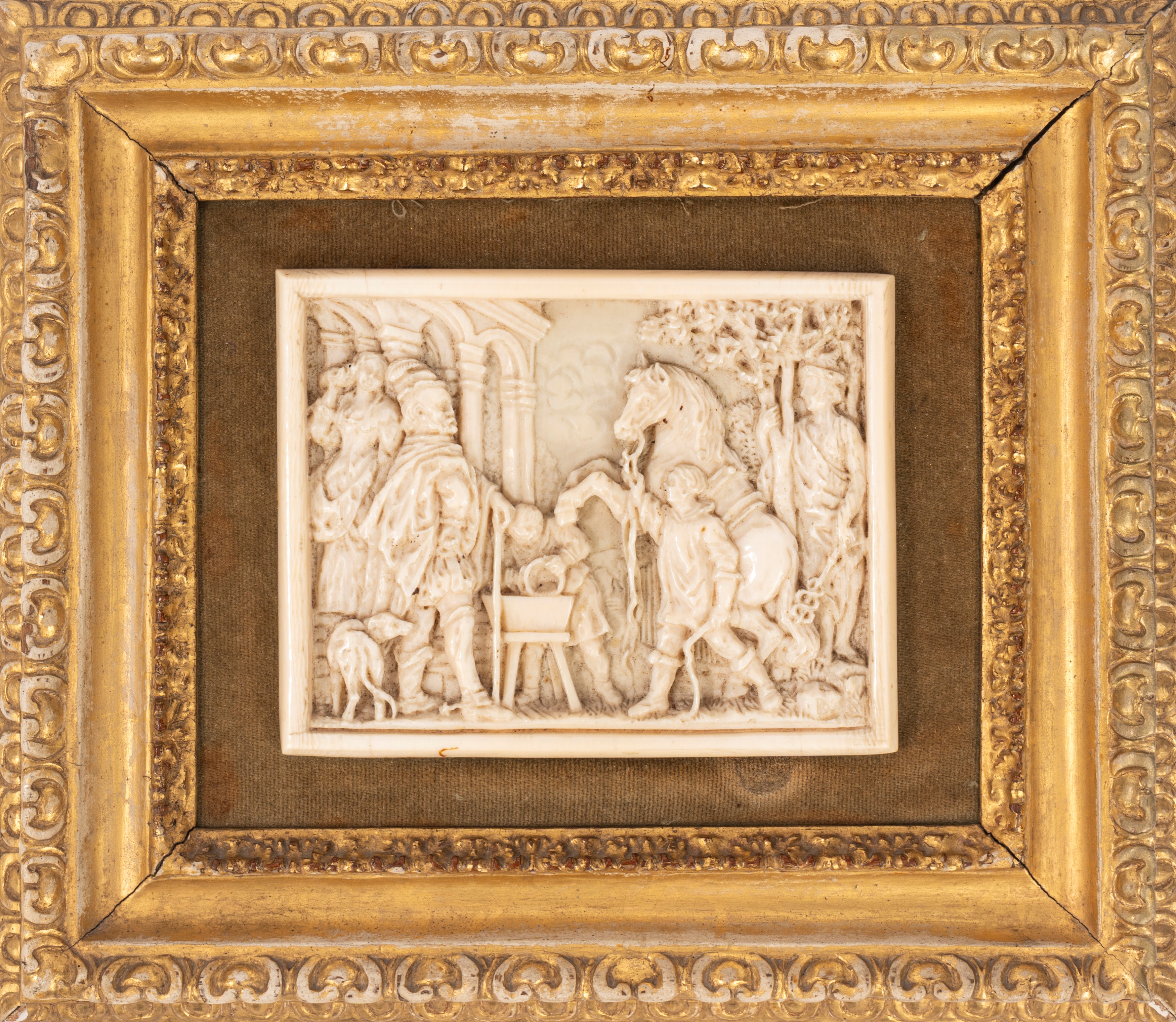 Scuola Europea, Secolo XIX - ☼ Placca in Avorio con Capriccio Architettonico e Personaggi
