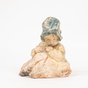 Polychrome terracotta sculpture depicting a little girl, 20th century