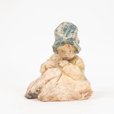Scultura in Terracotta Policroma Raffigurante Bambina, Secolo XX