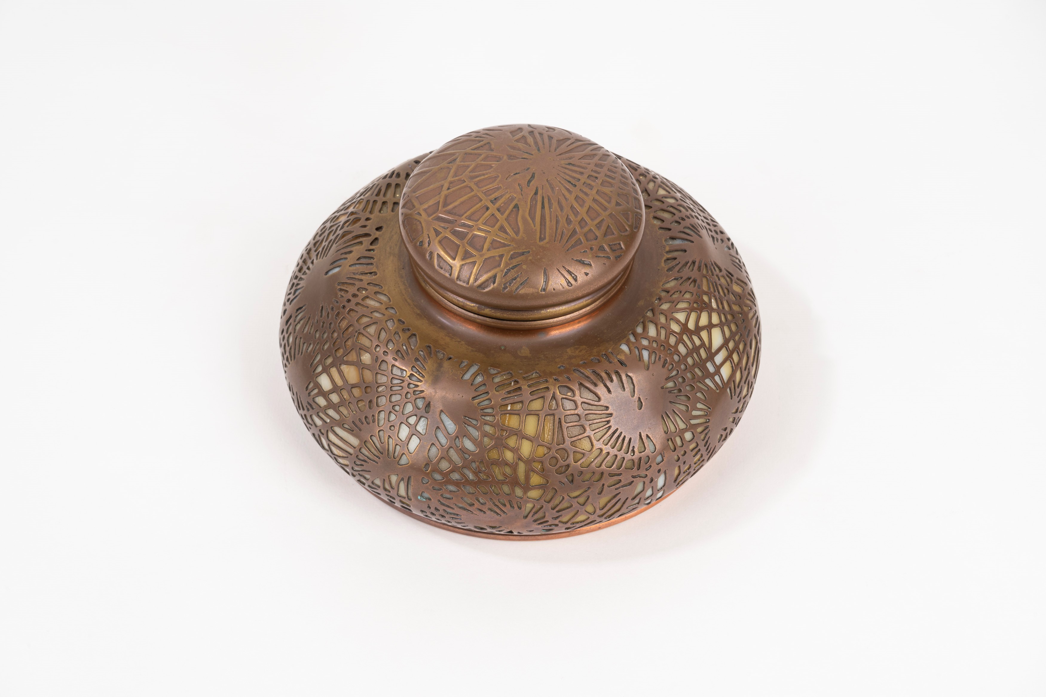 Tiffany Studios - Calamaio in Rame e Pasta Vitrea, Inizi Secolo XX