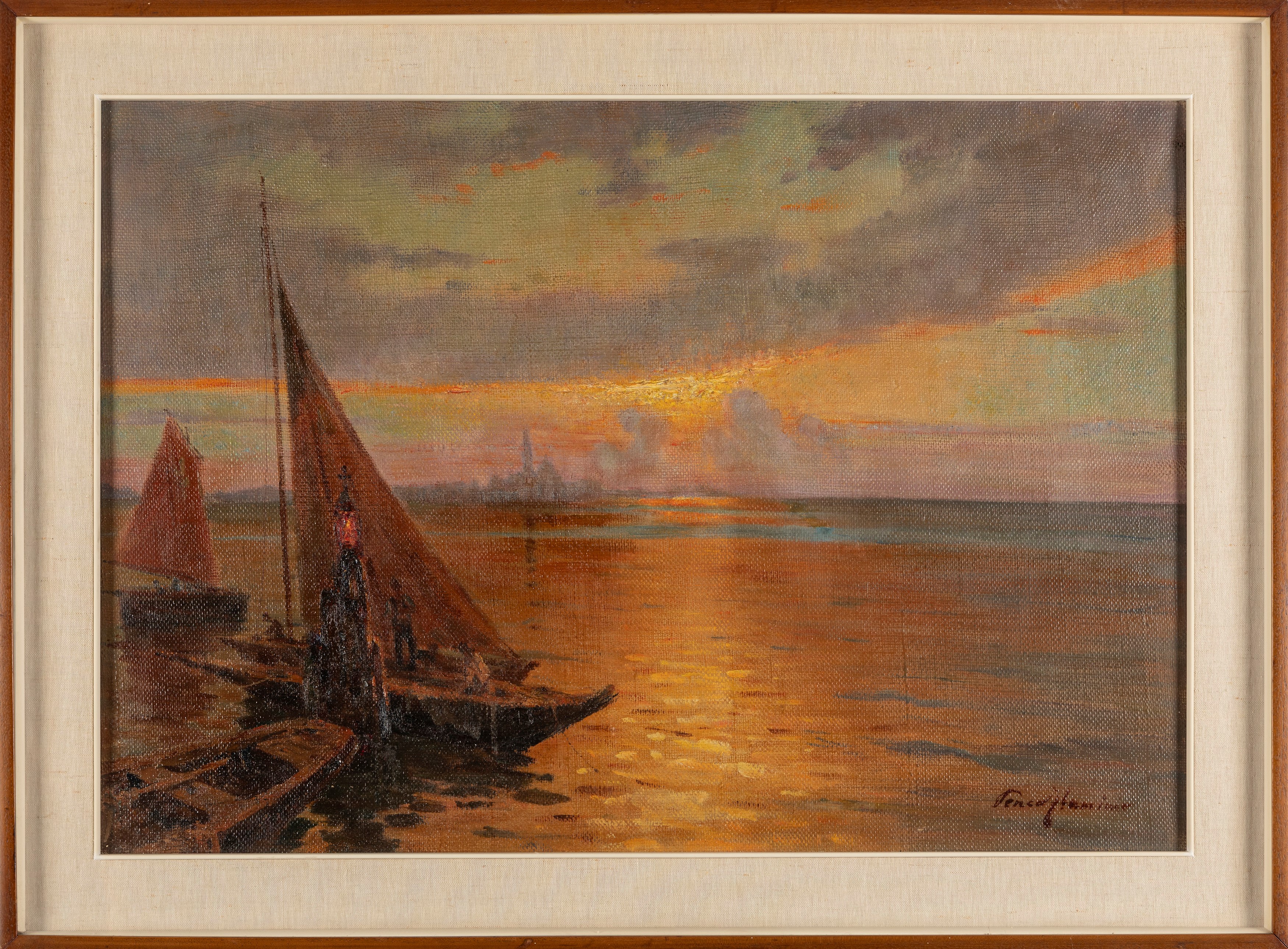 Flaminio Penco - Lago D'iseo e Laguna Veneta al Tramonto