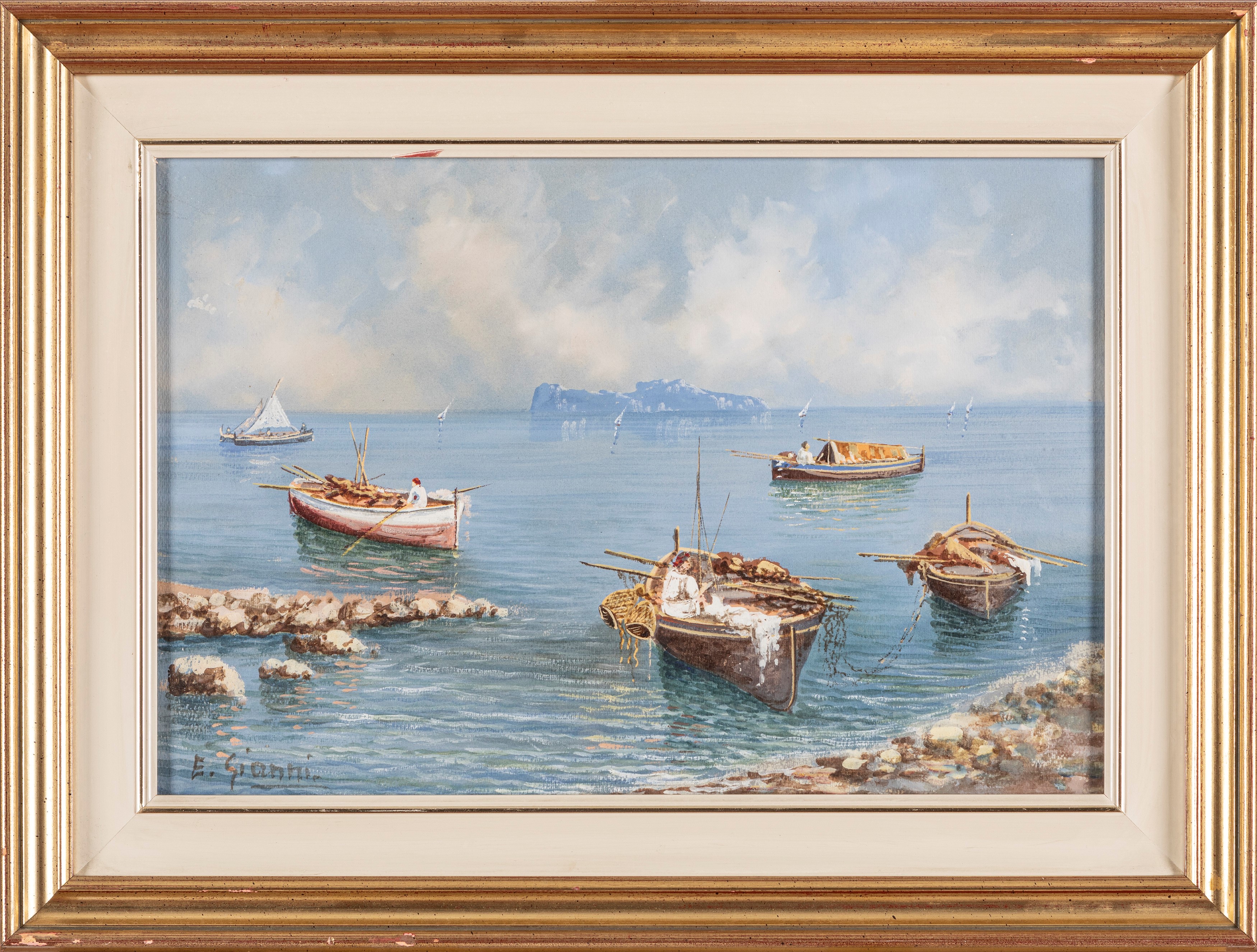 Ettore Gianni (attivo a Napoli tra XIX e XX Secolo) - Capri Vista dal Mare