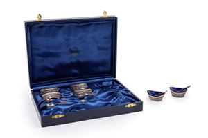 Six salt cellars with teaspoons