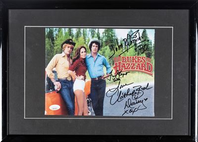 Catherine Bach, Tom Wopat e John Schneider – Foto Autografata – Hazzard – in Cornice - Cert. Jsa