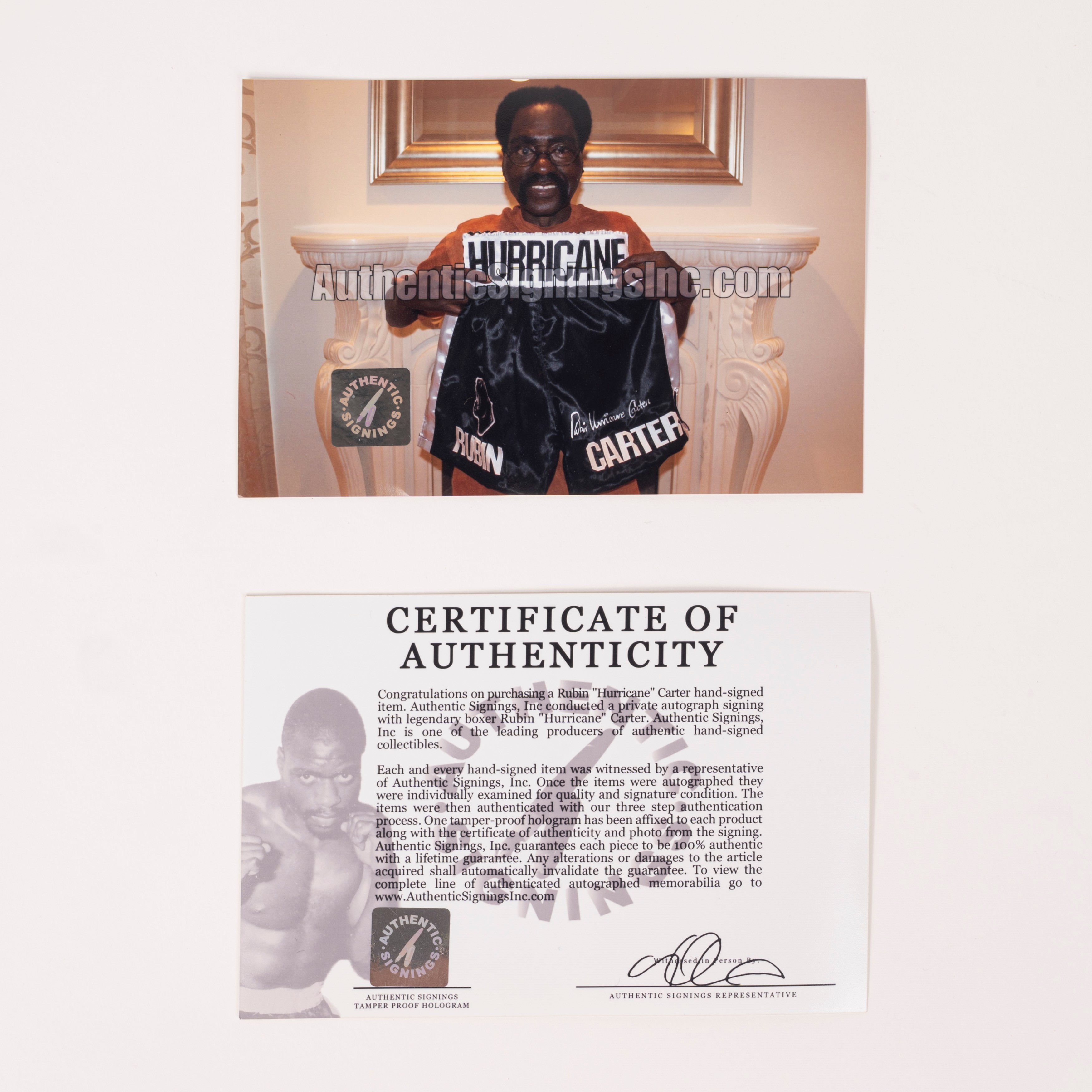 Rubin "Hurricane" Carter – Pantaloncini da boxe autografati – Cert. ASI