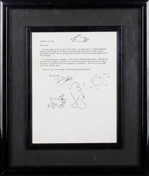 Charles Bukowski – Lettera autografata e con disegni originali – Con la busta di spedizione – In cornice