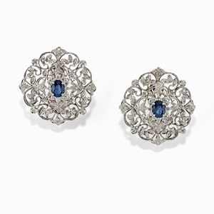 A 18K white gold, sapphire and diamond earclips