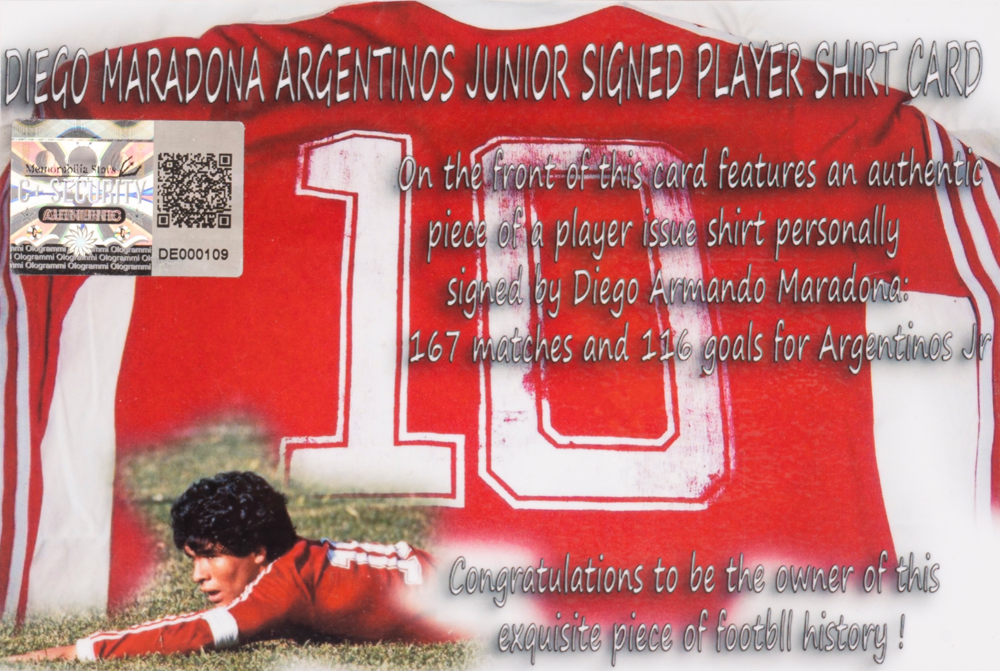 Diego Armando Maradona – Cartolina autografata – Relic – Argentinos Junior