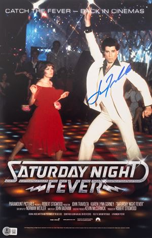 John Travolta – Locandina autografata – La febbre del sabato sera – 28 x 45 cm (11”x17” inch) - Cert. Beckett Witness