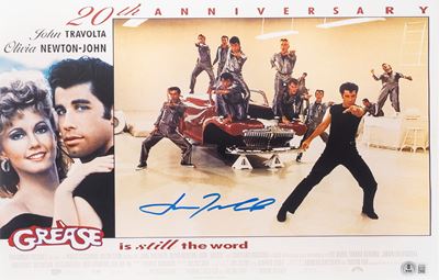 John Travolta – Locandina Autografata – Grease – 28 X 45 CM (11”x17” Inch) - Cert. Beckett Witnes...