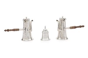 Pair of chocolate pots and a sugar bowl