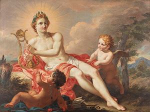 Attribuito a Giambattista Pittoni (Venezia 1687-1767) - Apollo plays the lyre with two putti