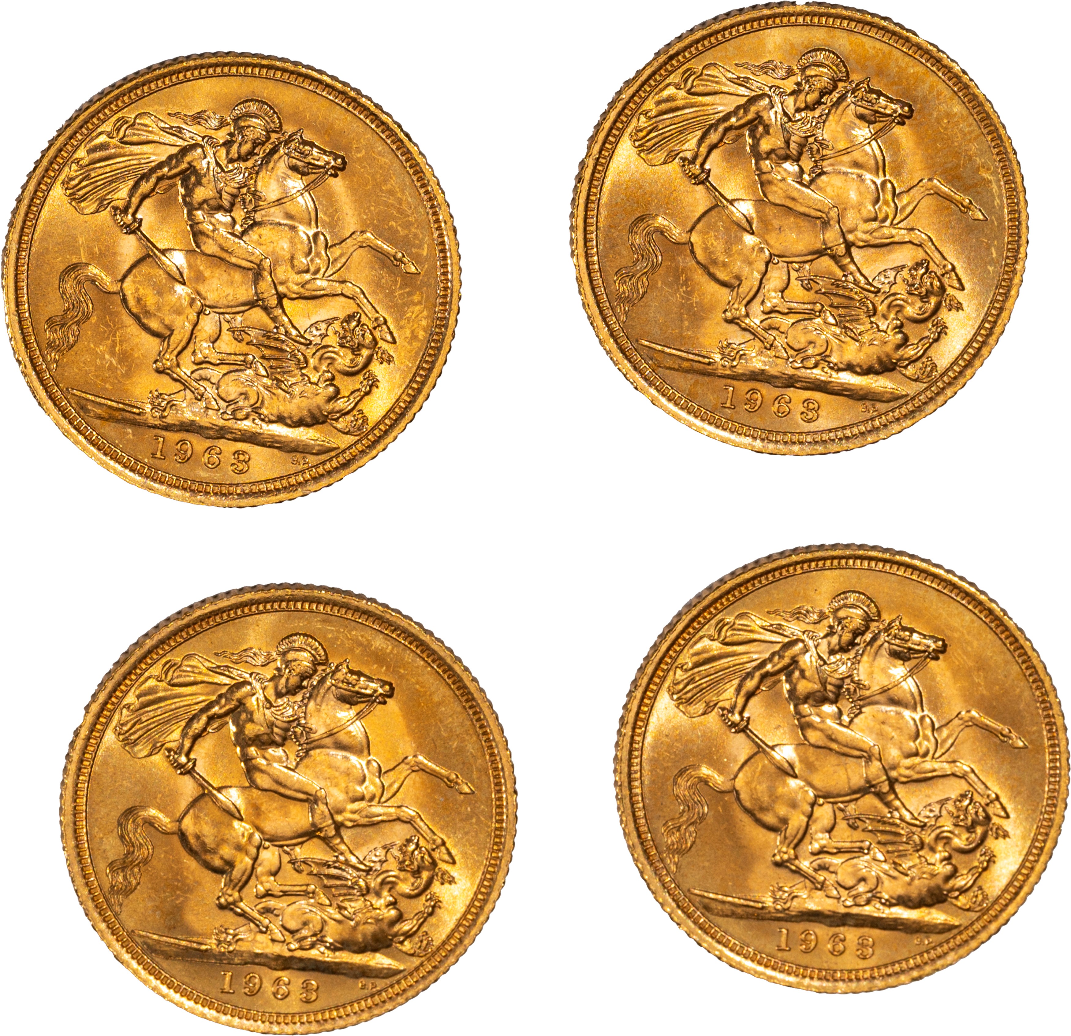Gran Bretagna, ELIZABETH II, Lotto di quattro esemplari del Sovereign 1963
