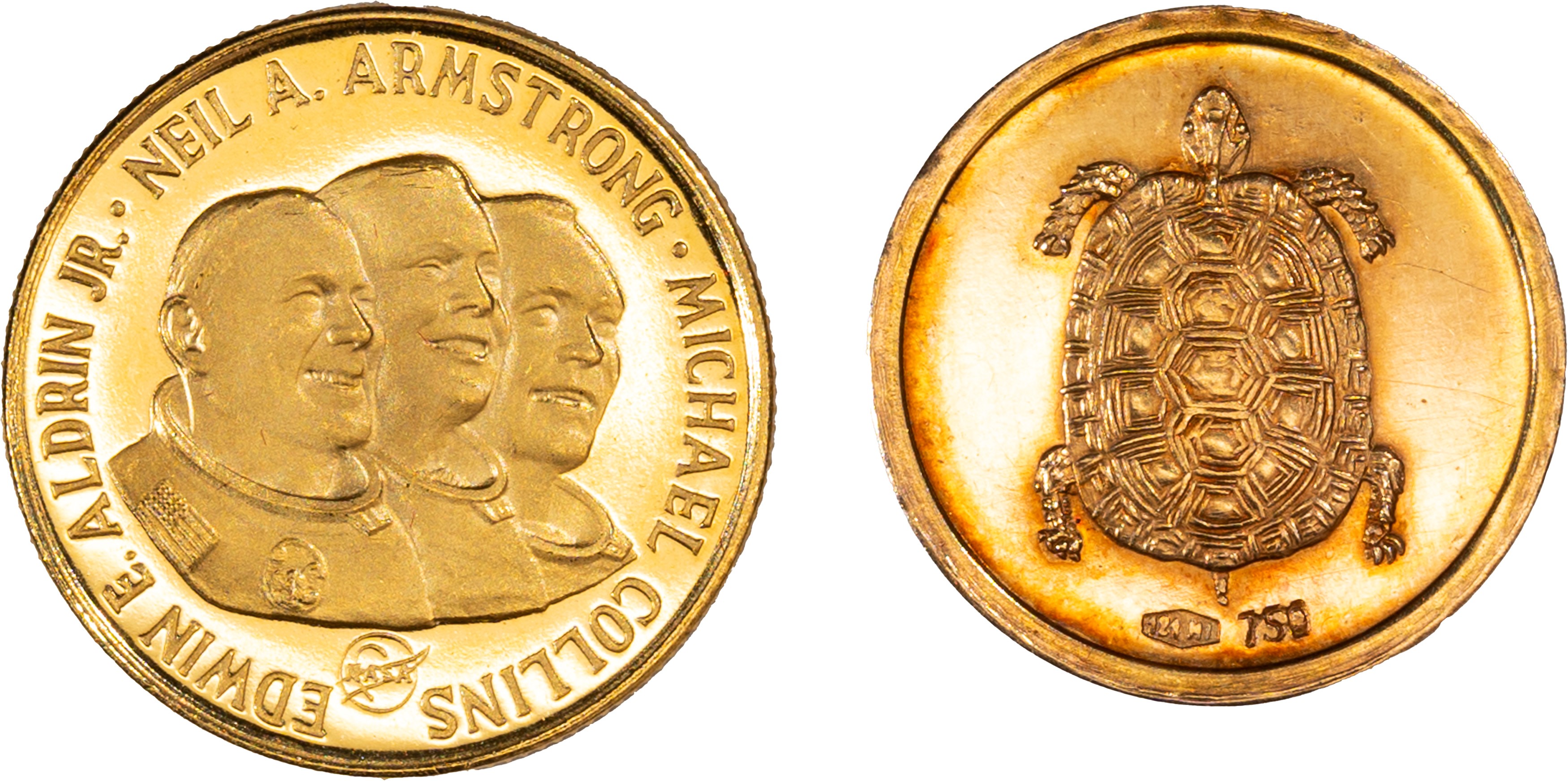 Stati Uniti D'america - Medaglia commemorativa Apollo 11 e medaglia in oro 750 a forma di tartaru...