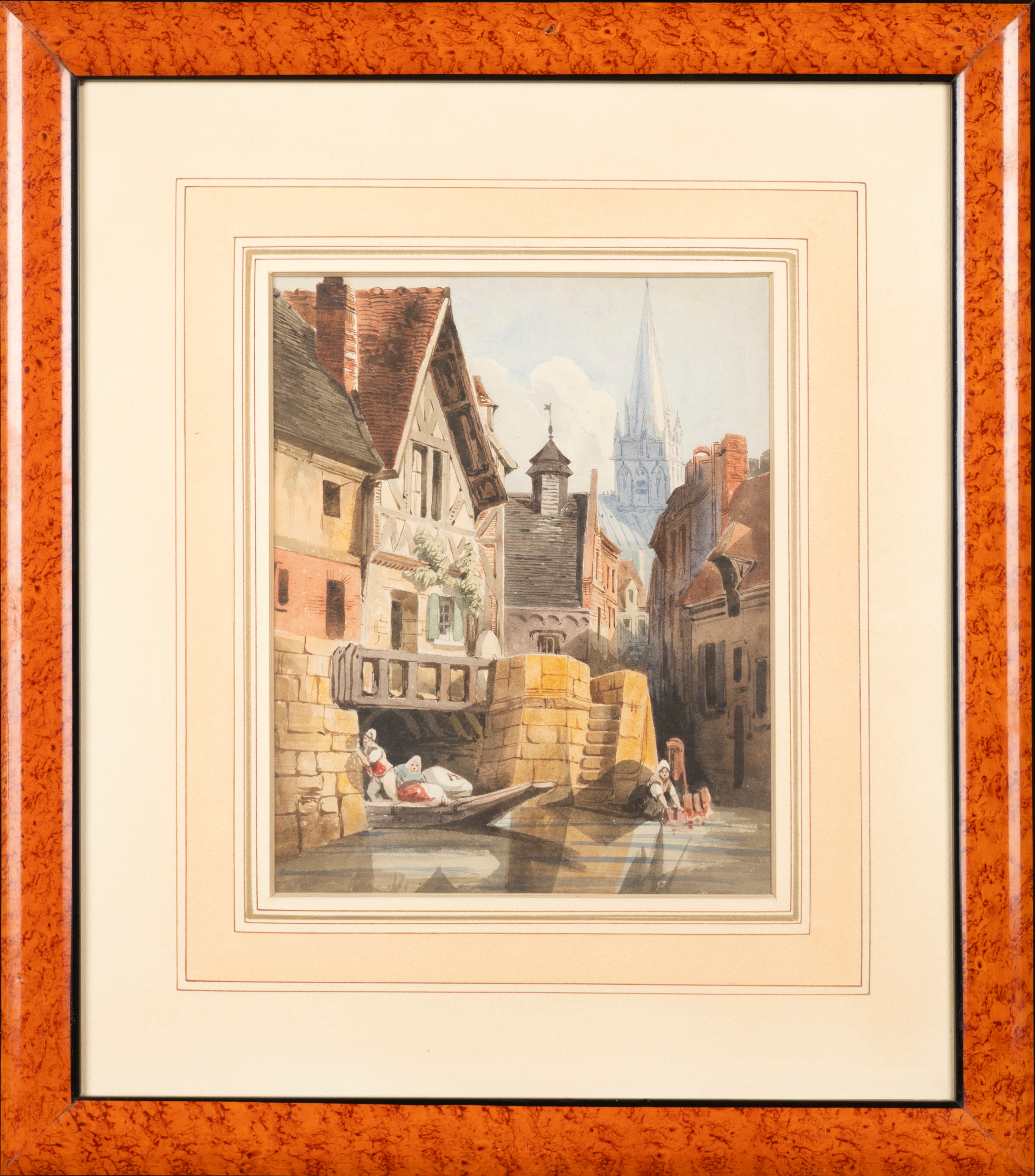 Due acquerelli raffiguranti vedute di città