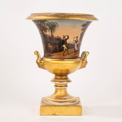 Vaso a Cratere in Porcellana Policroma e Oro, Napoli Secolo XIX