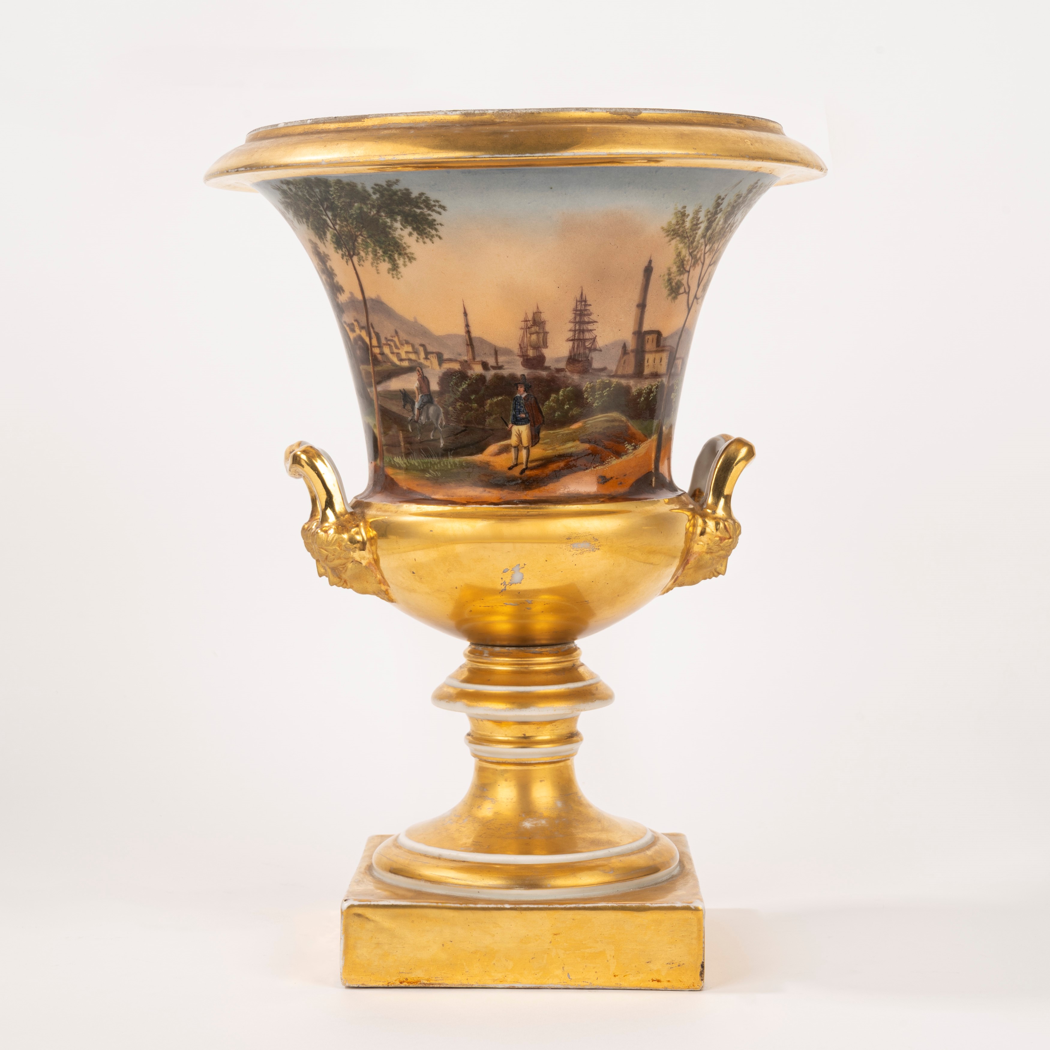 Vaso a Cratere in Porcellana Policroma e Oro, Napoli Secolo XIX