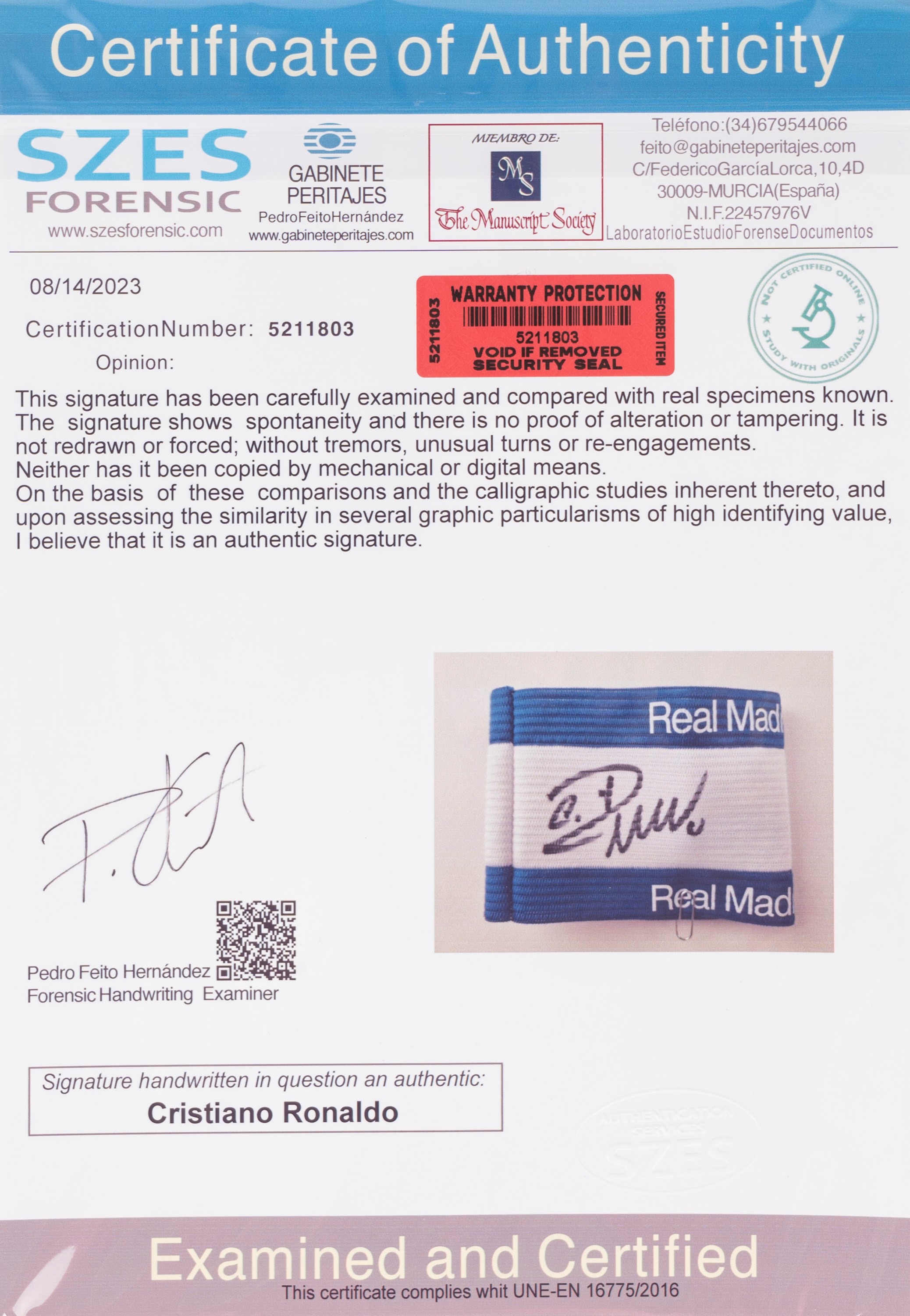 Cristiano Ronaldo – Fascia da capitano autografata – Real Madrid