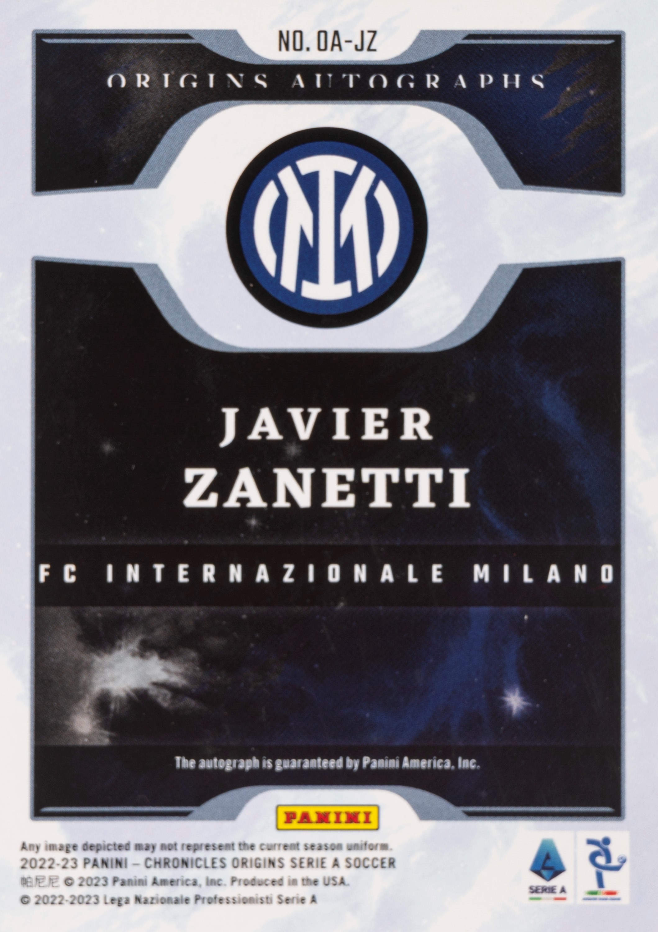 Javier Zanetti – Card autografata - Inter – Panini Origins