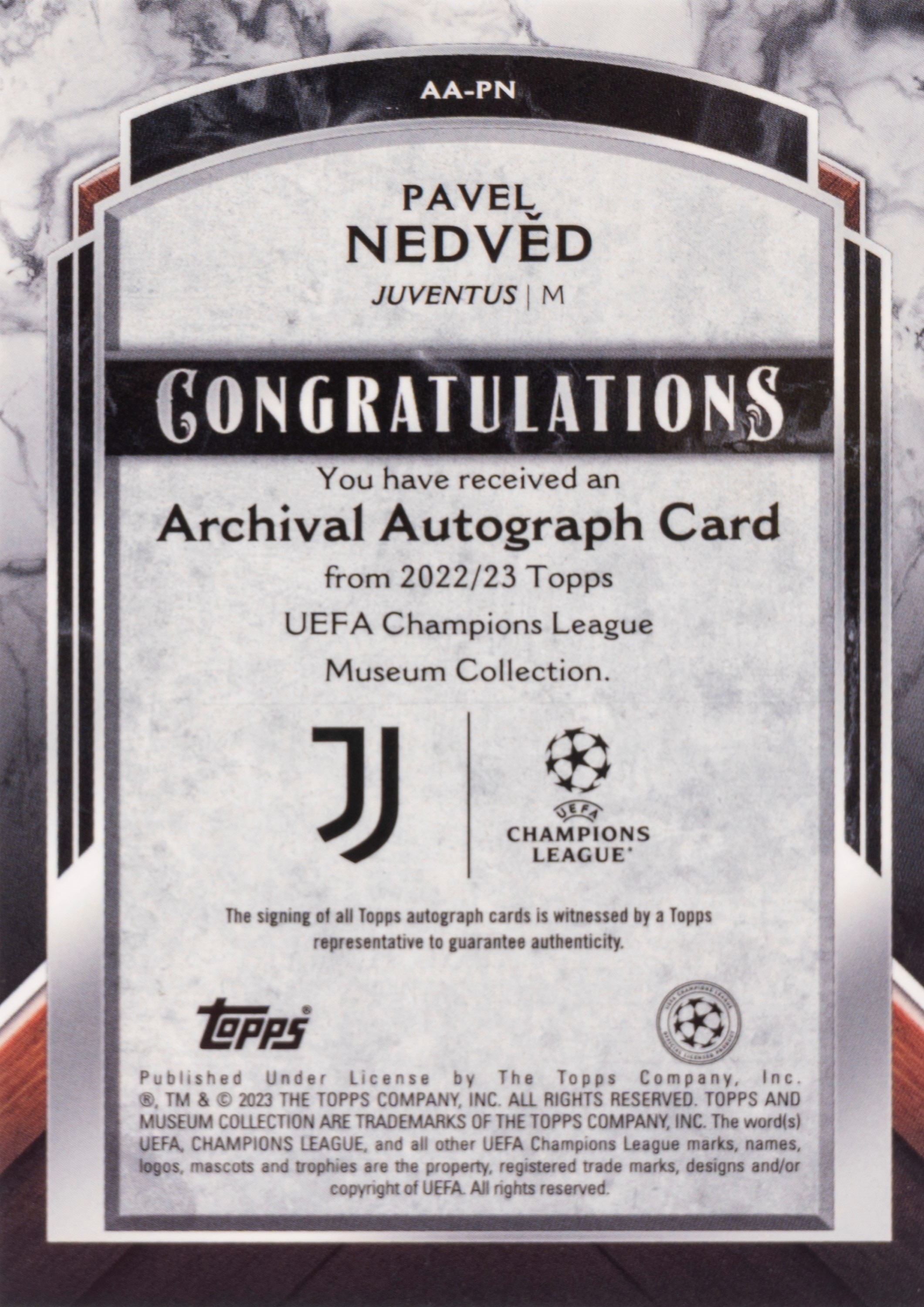 Pavel Nedved – Card autografata – Juventus – Topps