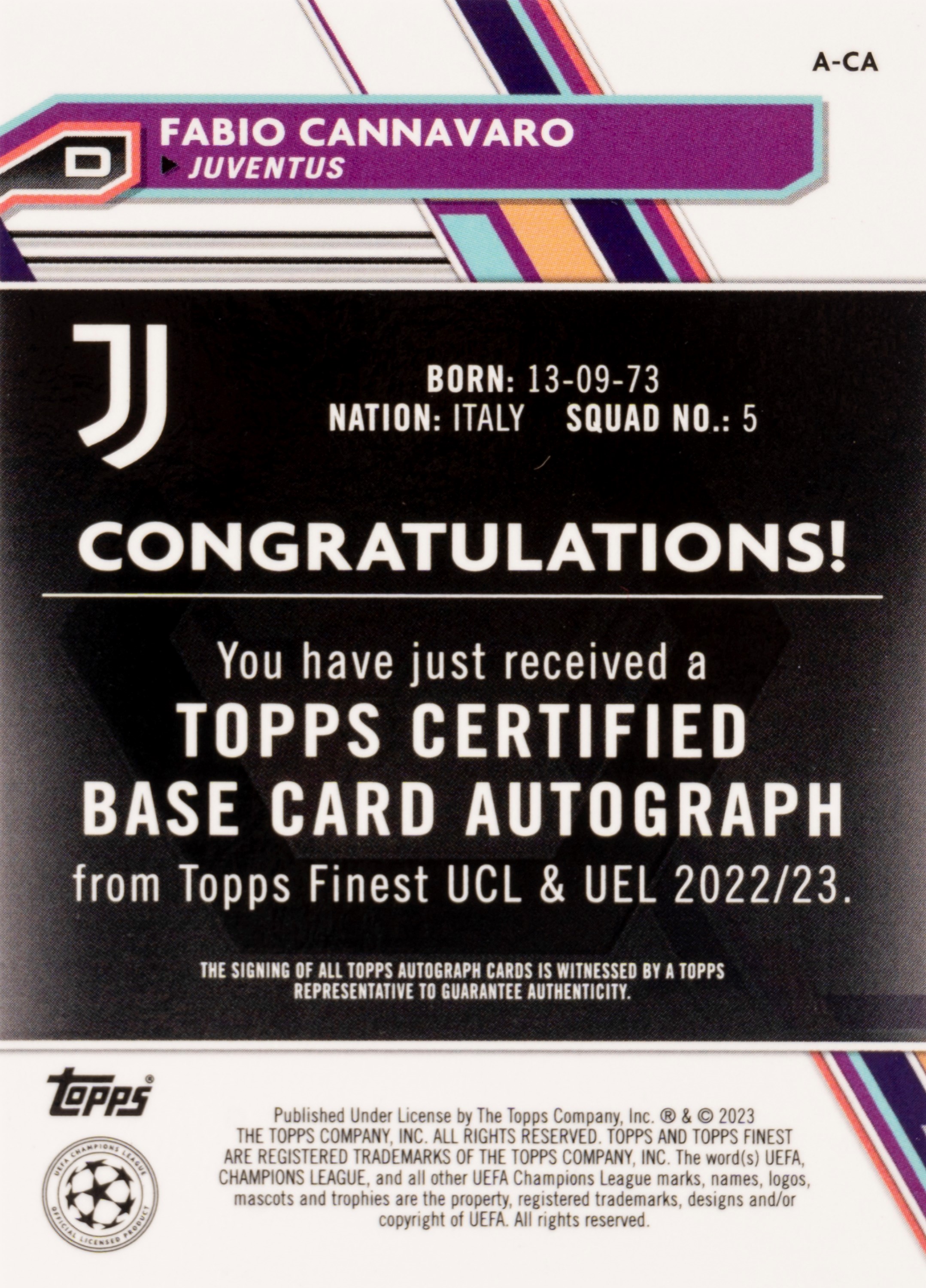 Fabio Cannavaro – Card autografata – Juventus – Topps
