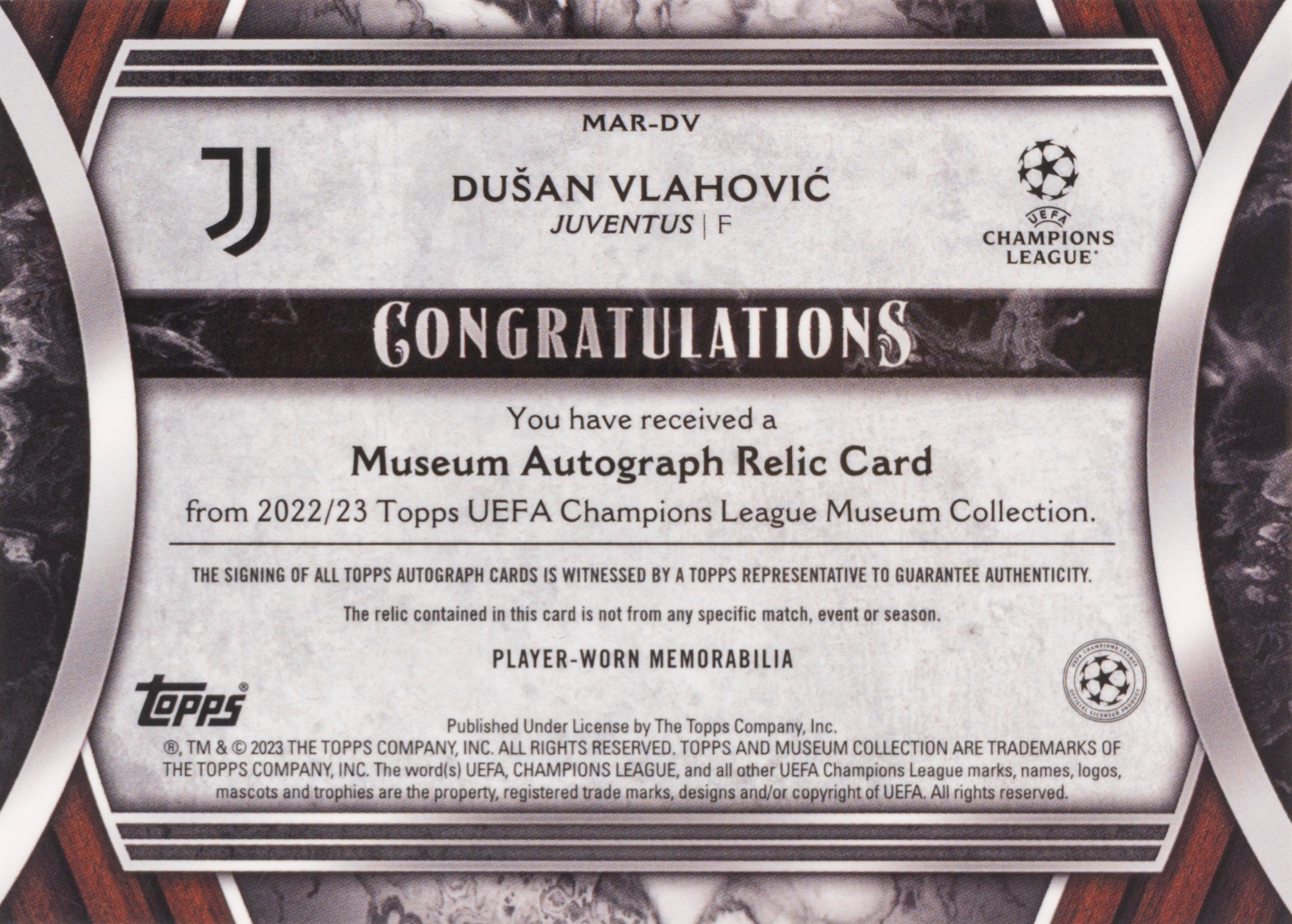 Dušan Vlahović – Card autografata – Juventus – Topps