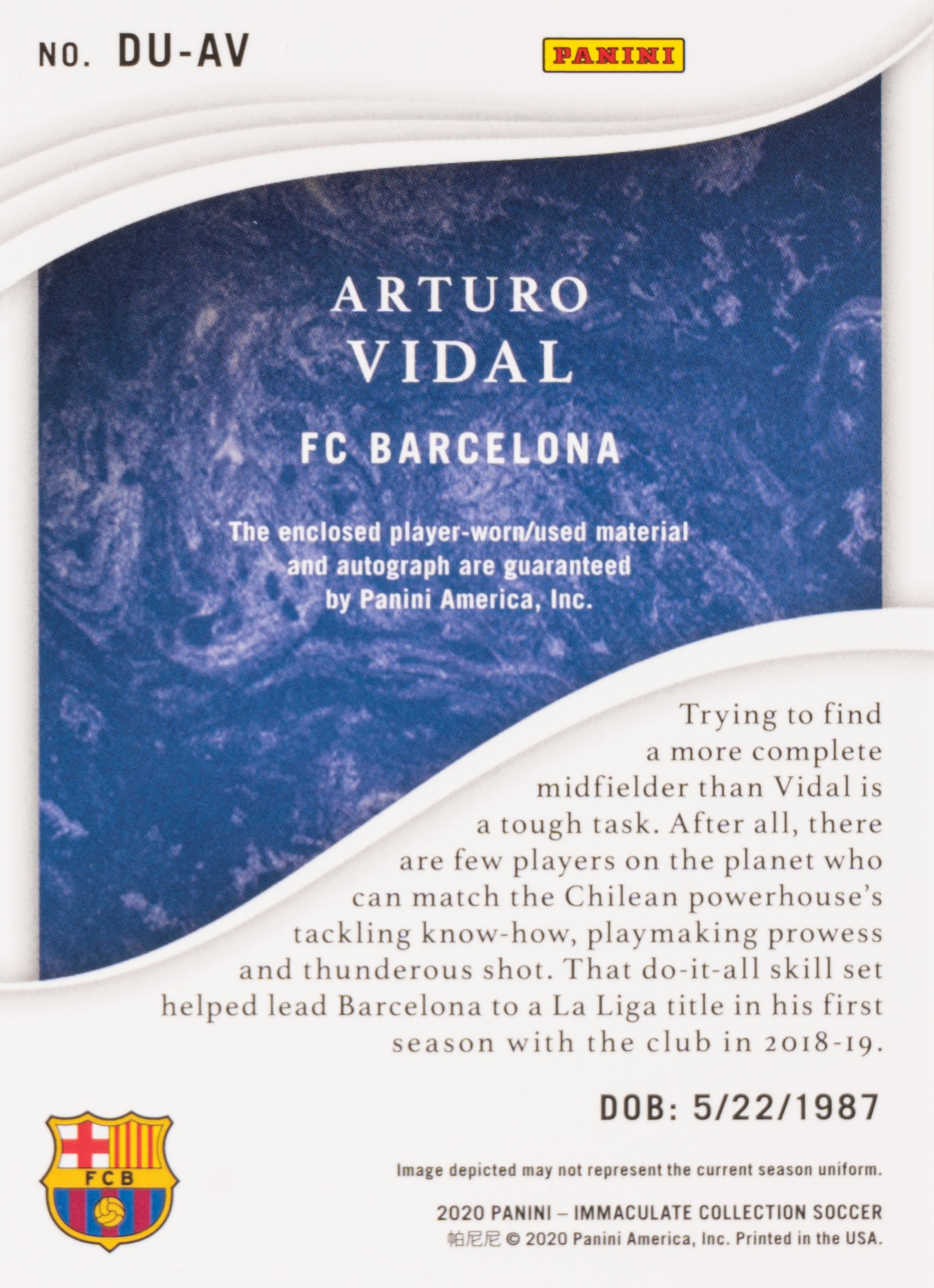 Arturo Vidal – Card autografata – Barcellona – Panini
