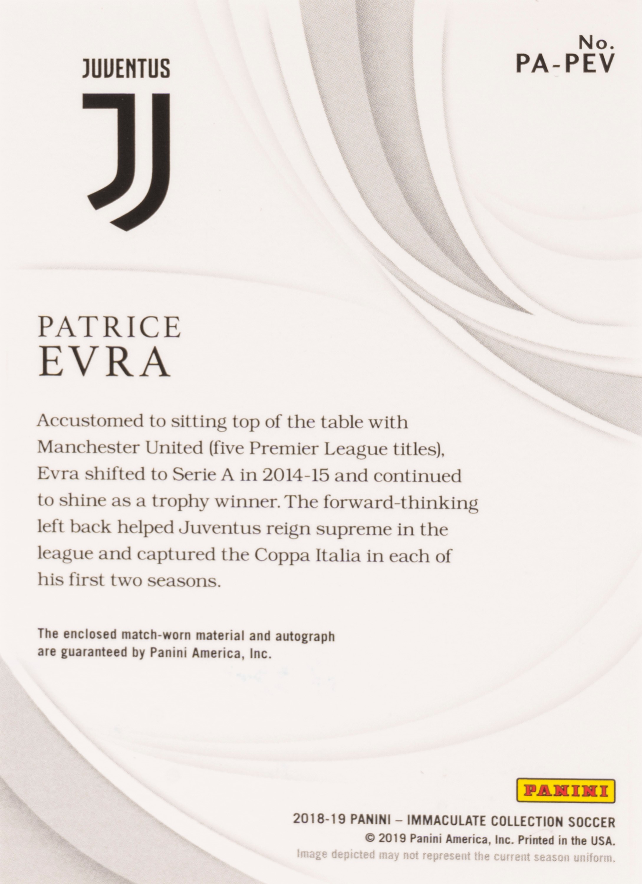 Patrice Evra – Card autografata - Juventus – Panini – Con relic
