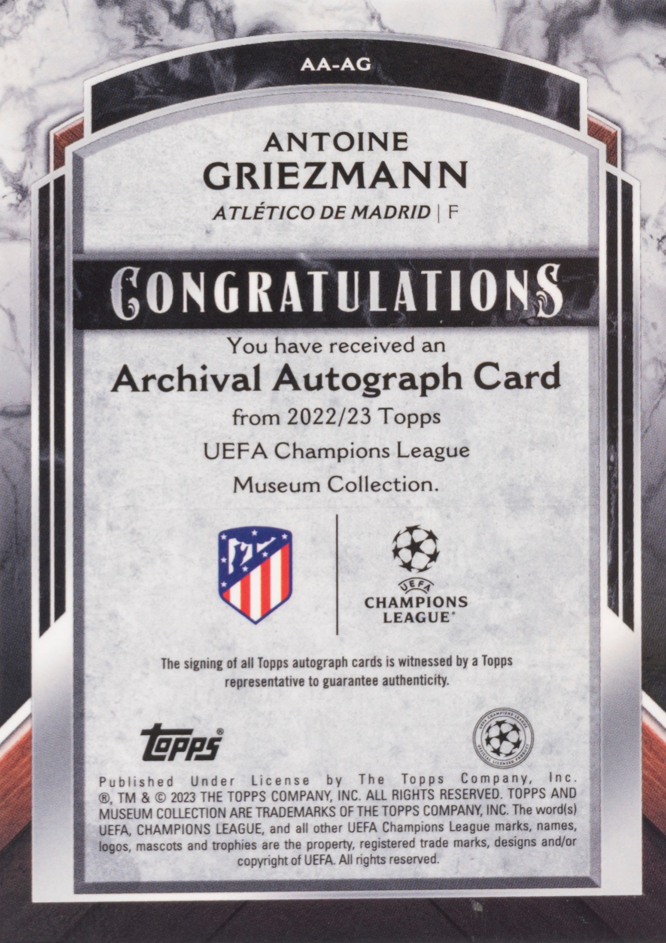 Antoine Griezman – Card autografata – Atletico Madrid – Topps