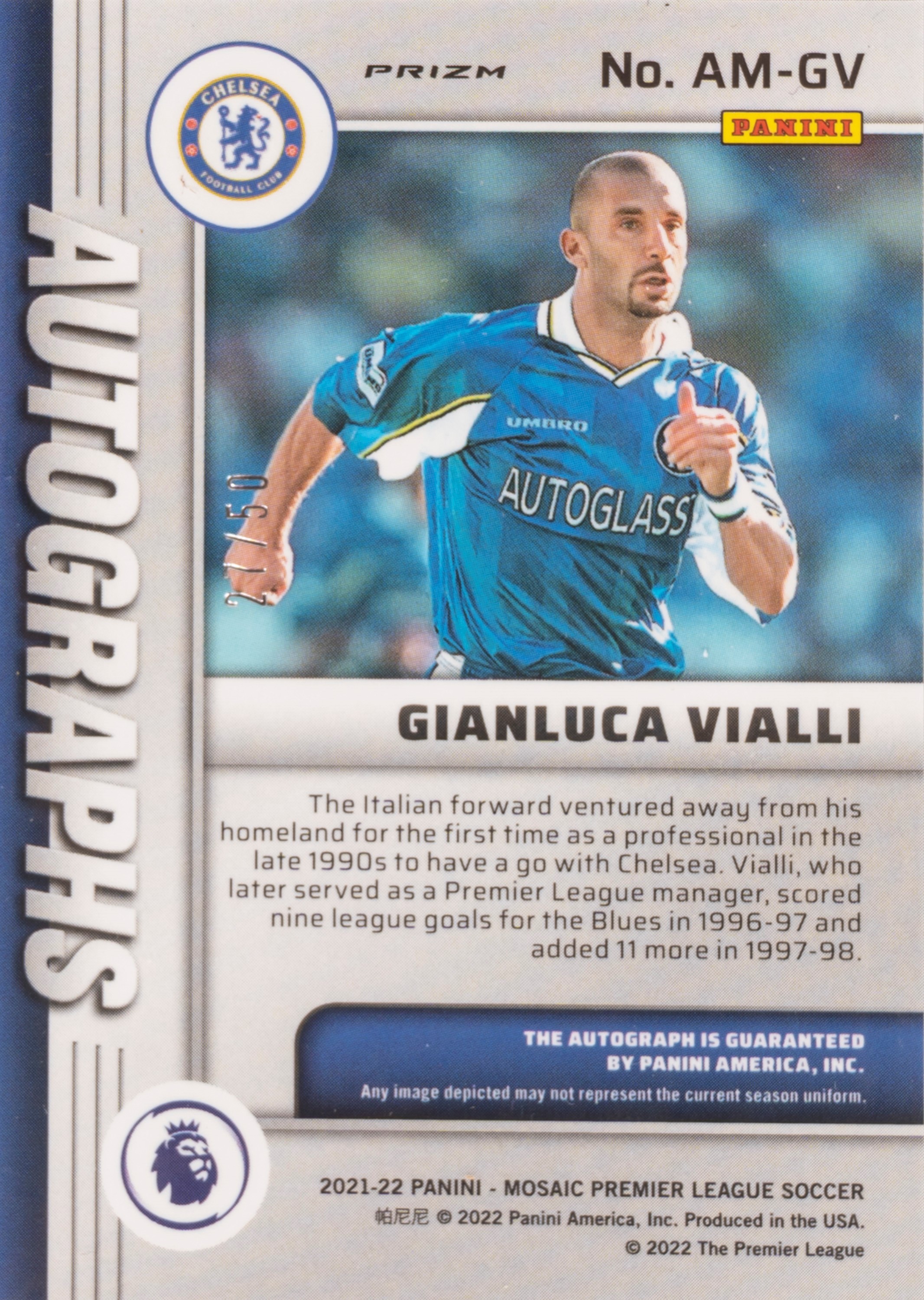 Gianluca Vialli – Card autografata - Chelsea – Panini – Mosaic