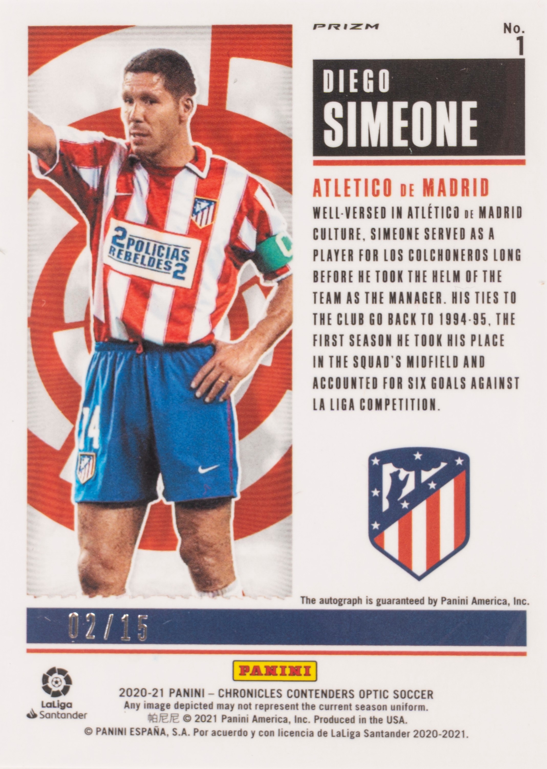 Diego Simeone – Card autografata – Atletico Madrid - Panini