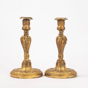 Pair of gilded bronze candlesticks, France, 19th century