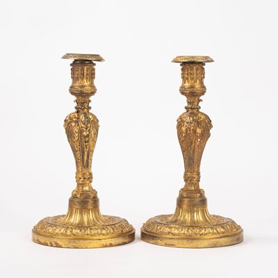 Coppia di Candelieri in Bronzo Dorato, Francia Secolo XIX