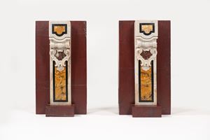 Pair of pilasters in polychrome marble, 17th century