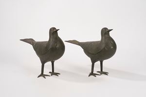 Coppia di colombi in bronzo, Persia fine secolo XIX - inizi secolo XX